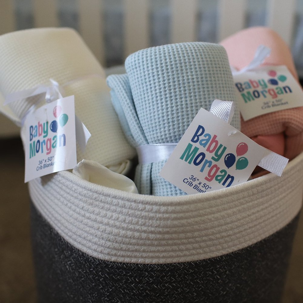 Baby Morgan Thermal Waffle Blanket Nylon Satin Trim - 36x50 Crib White Pink Blue